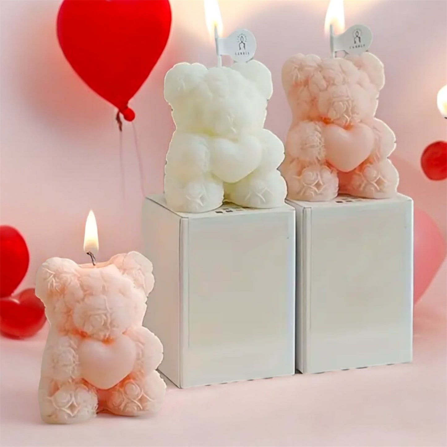 Mini Rose Teddy Scented Candle with Heart