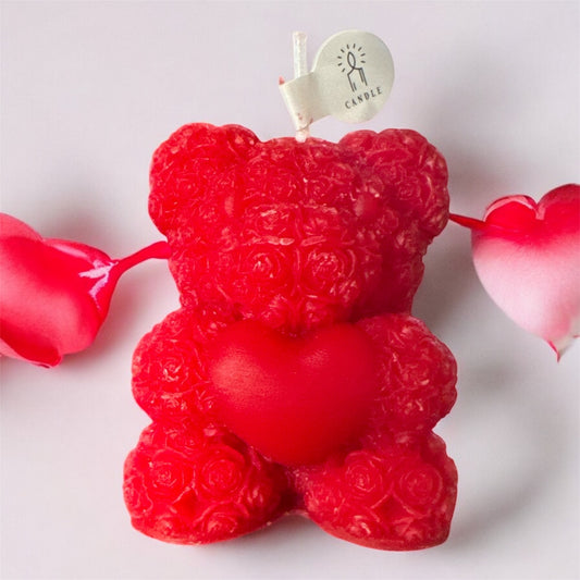 Mini Rose Teddy Scented Candle with Heart